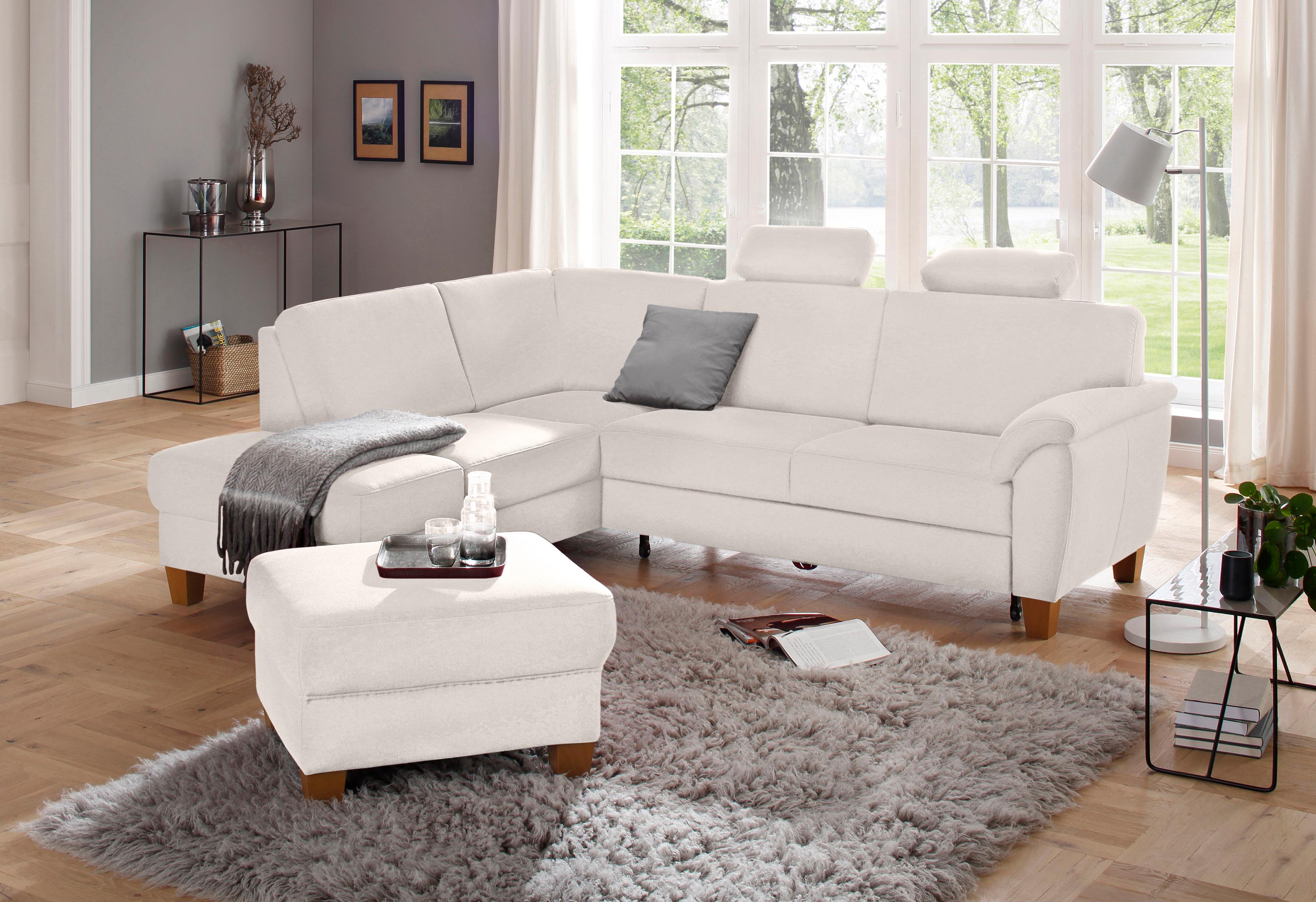 Ecksofa HOME AFFAIRE "Alta L-Form", beige (linen), B:250cm H:89cm T:201cm, Struktur ( 100% Polyester);Struktur fein ( 100% Polyester);Luxus-Microfaser ALTARA NUBUCK (100% Polyester), Sofas, Ecksofa, mit Federkern und Kontrastnaht, Füße Buche...