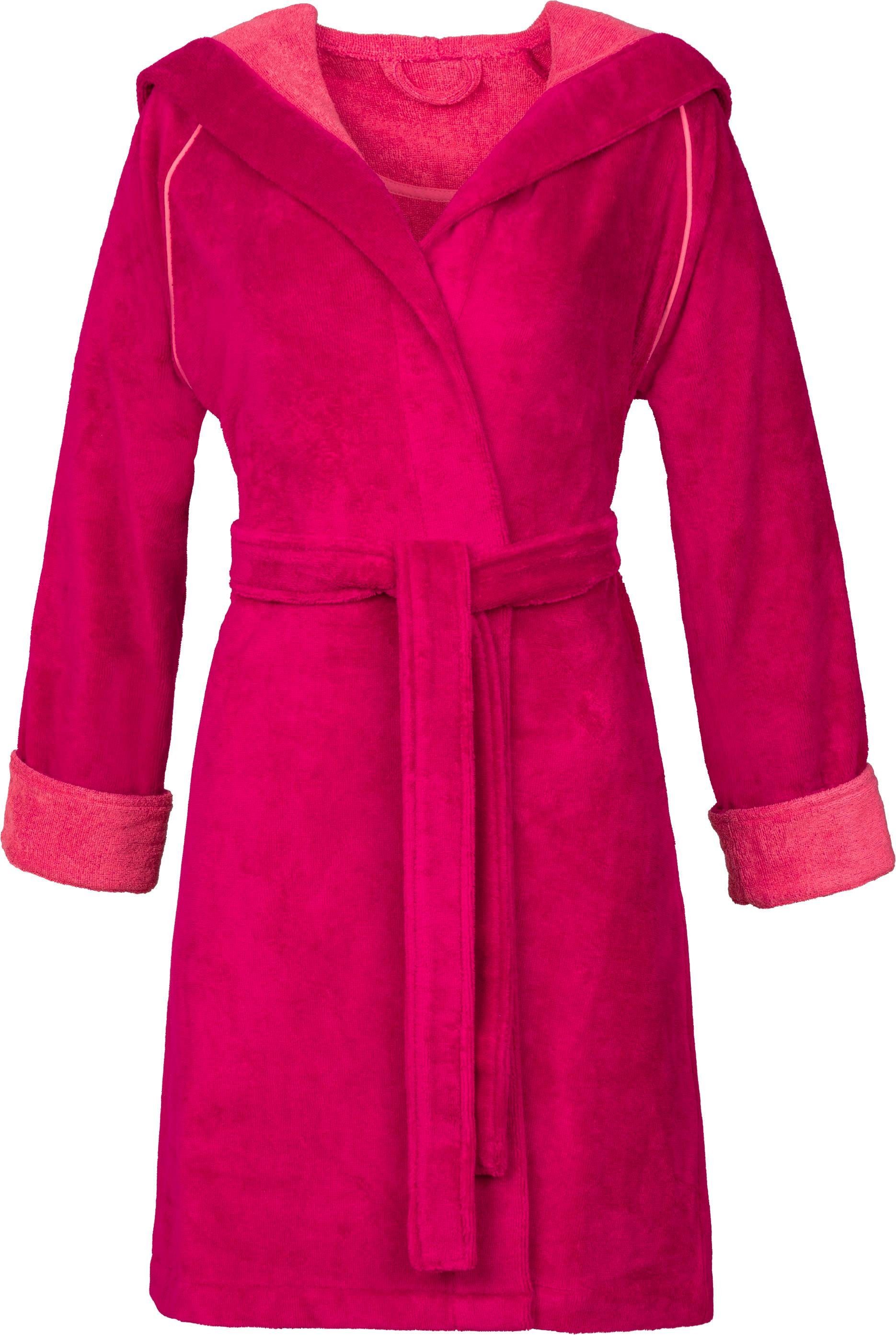 Damenbademantel ESPRIT "Cosy, ideal für Sauna & Spa, Hotelbademantel, Morgenmantel" Gr. XS, lila (raspberry), L:97cm, Microfaser, Hausmäntel, mit Kapuze & Logostickerei, kurz Image