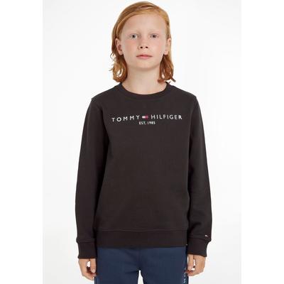 Sweatshirt TOMMY HILFIGER "ESSENTIAL SWEATSHIRT", Jungen, Gr. 6/116, schwarz, Obermaterial: 100% Baumwolle, bedruckt, Basic schmal, Rundhals, Rippbündchen, Sweatshirts, Kinder Kids Junior MiniMe,für Jungen und Mädchen Image
