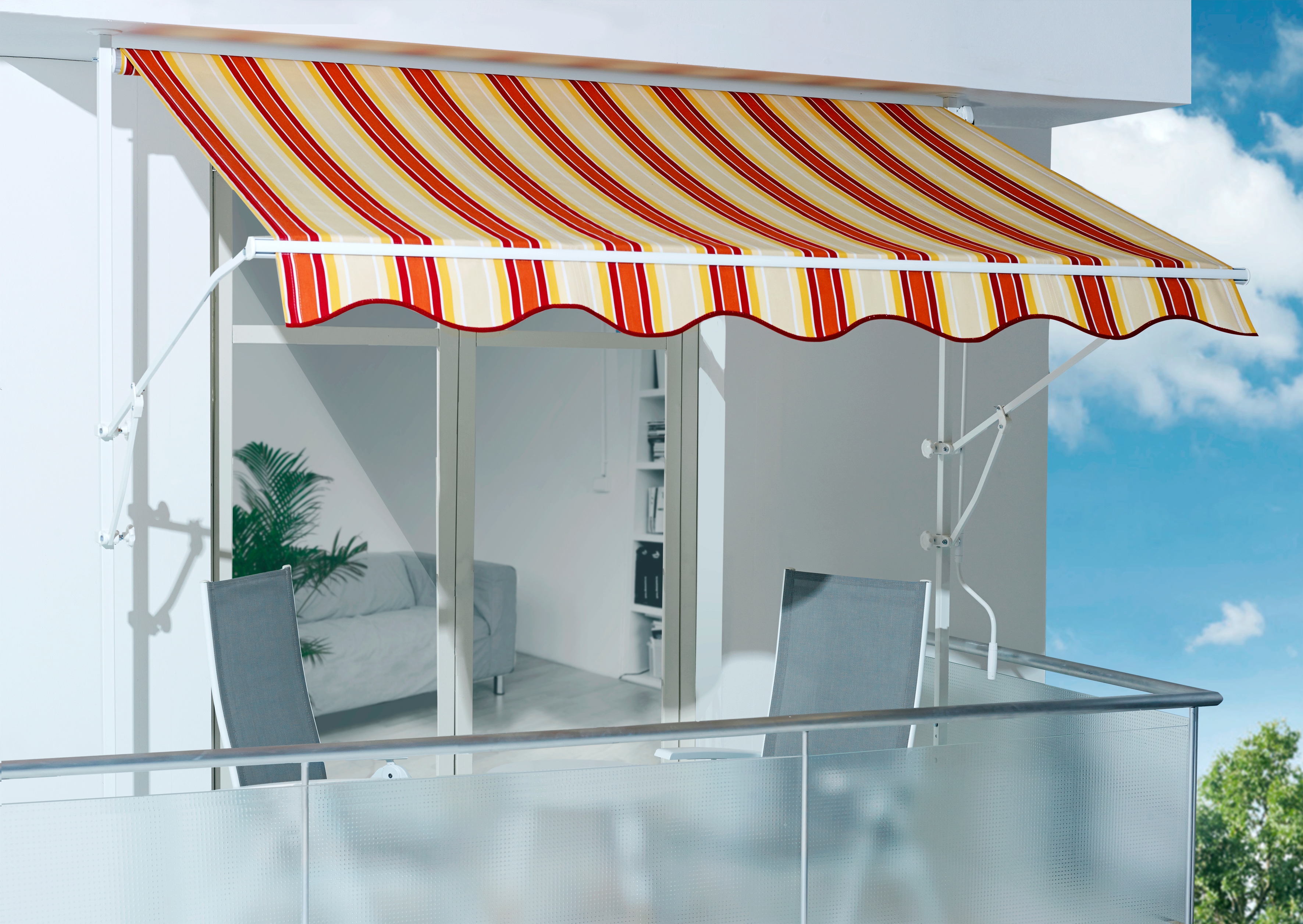 Klemmmarkise SPETTMANN "LINE", bunt (rot, beige, gelb), B:200cm H:280cm, Polyester, Markisen, 200 cm Breite, 150 cm Ausfall