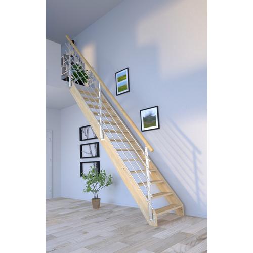 „STARWOOD Raumspartreppe „“Massivholz Korfu, Design-Geländer Edelstahl““ Treppen Durchgehende Wangenteile Gr. gerade, beige (natur) Treppen“