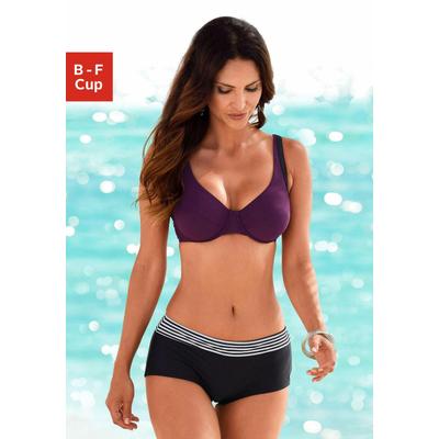 Bügel-Bikini S.OLIVER, Damen, Gr. 48, Cup B, bunt (schwarz, bordeaux), Polyamid, unifarben, gestreift, Bikini-Sets, im Farbmix, Topseller Image