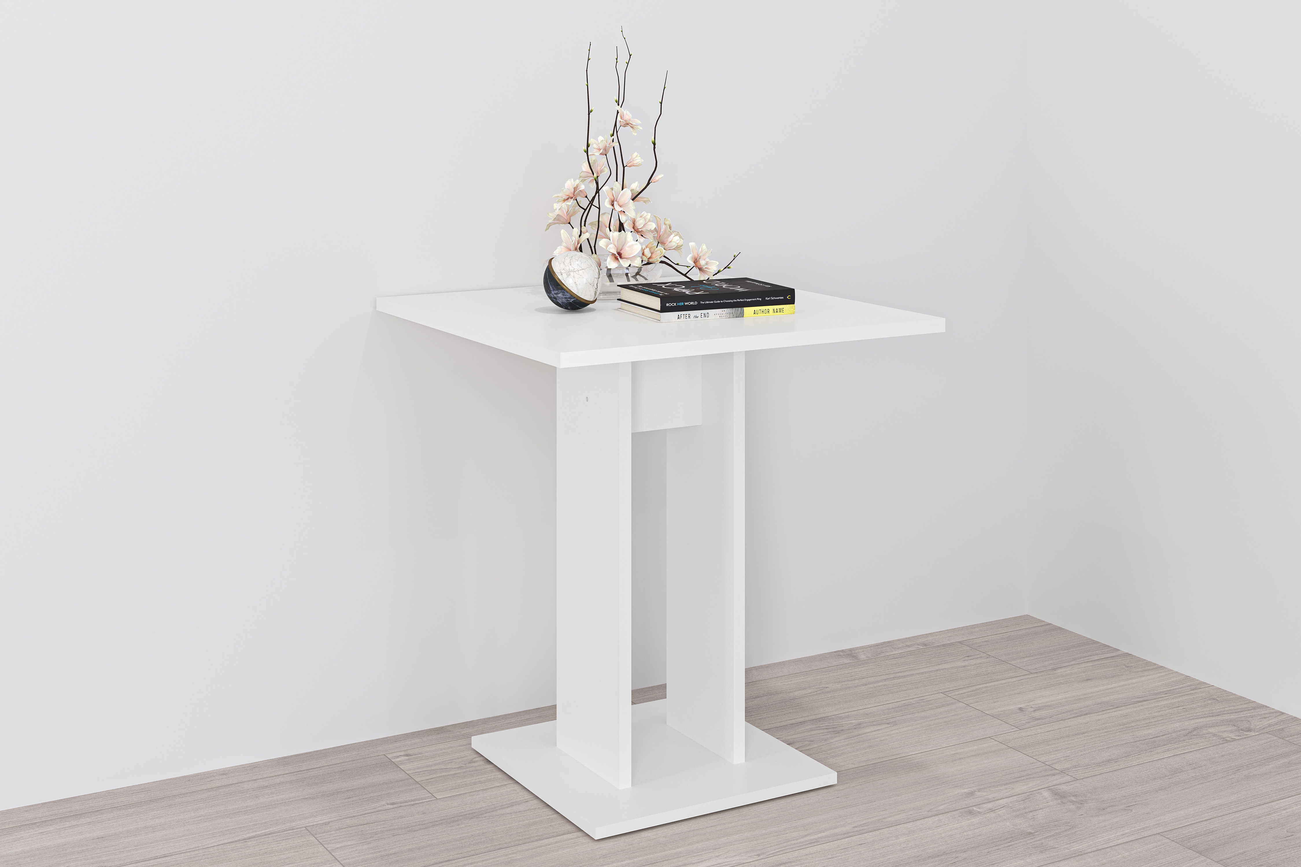 Esstisch FMD "Bandol 1", weiß, B:70cm H:77,5cm T:70cm, Tische, Esstisch, Küchentisch quadratisch, mit stabilem Standfuss, Höhe: 78 cm