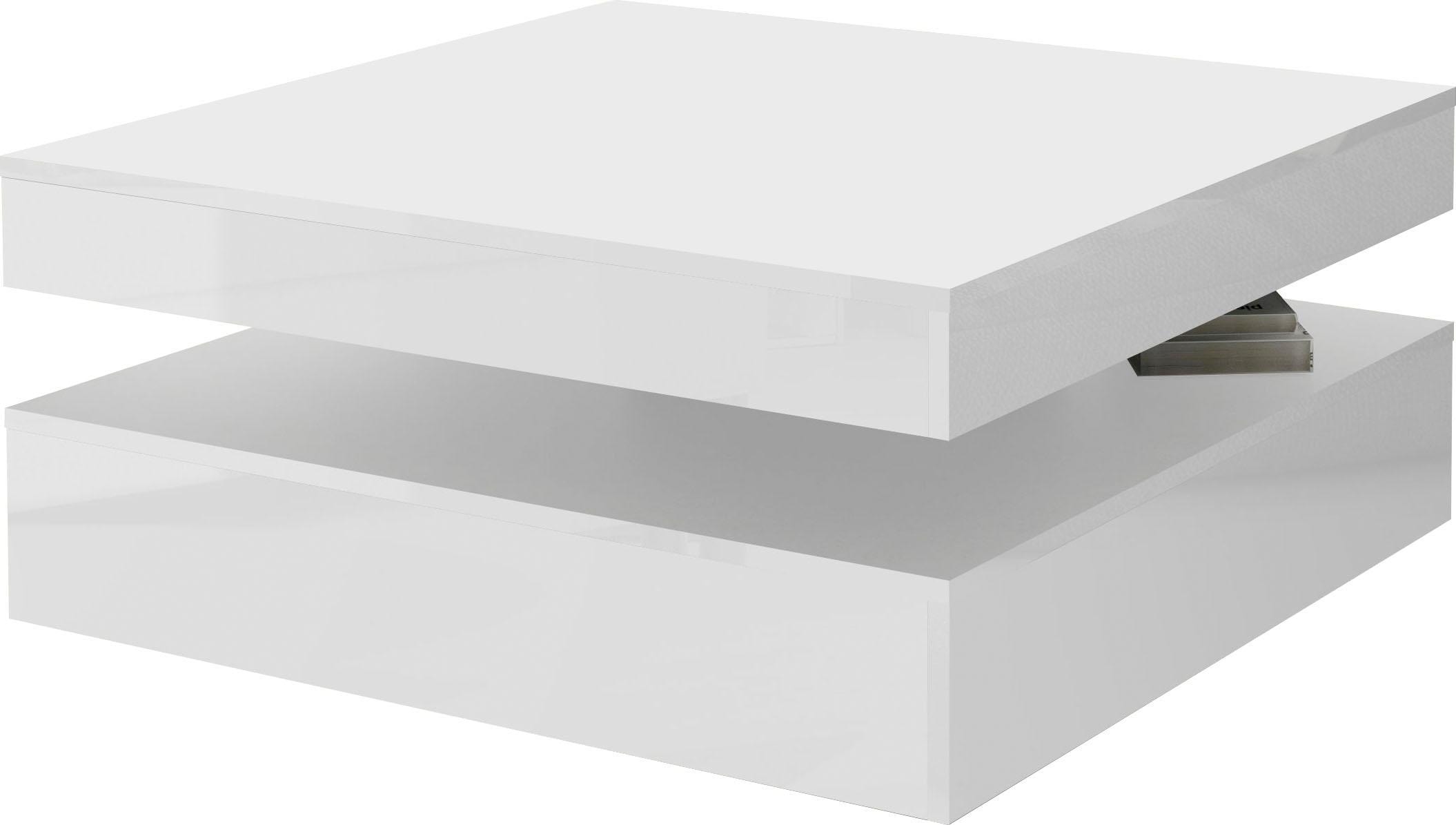 Couchtisch FORTE, weiß (weiß hochglanz), B:78cm H:35cm T:78cm, Tische, Couchtisch Eckige Couchtische, mit Funktion, drehbare Tischplatte, Breite ca. 78x78 cm