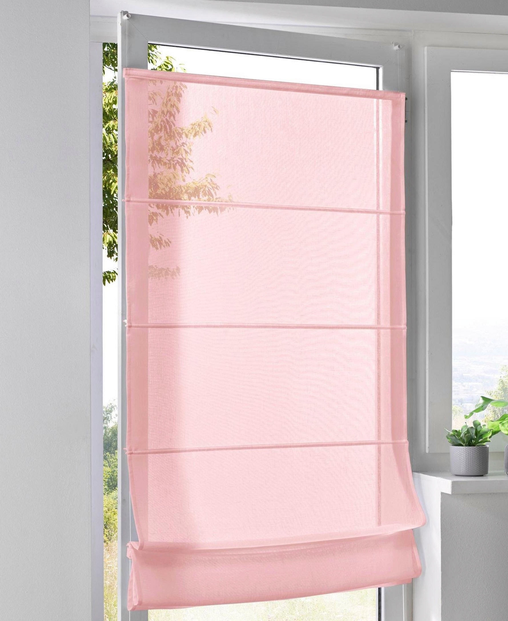 Raffrollo KUTTI "Brondby Move" Gr. 3, rosa (rosé), B:60cm H:130cm, Obermaterial: 100% Polyester, Raffrollos, Klemmfix, Klemmträger, halbtransparent, uni, Basic, pflegeleicht