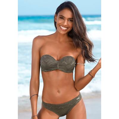 Bügel-Bandeau-Bikini BUFFALO "Romance", Damen, Gr. 34, Cup D, grün (oliv), Polyamid, strukturiert, unifarben, Bikini-Sets, aus Strukturware Image