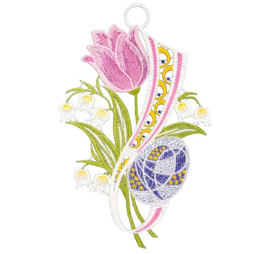 "Fensterbild W. REUTER & SOHN - PLAUENER SPITZE ""Fensterbild ""Tulpe und Ei"" farbig"" Fensterbilder Gr. B/L: 15 cm x 23 cm, bunt Deko"