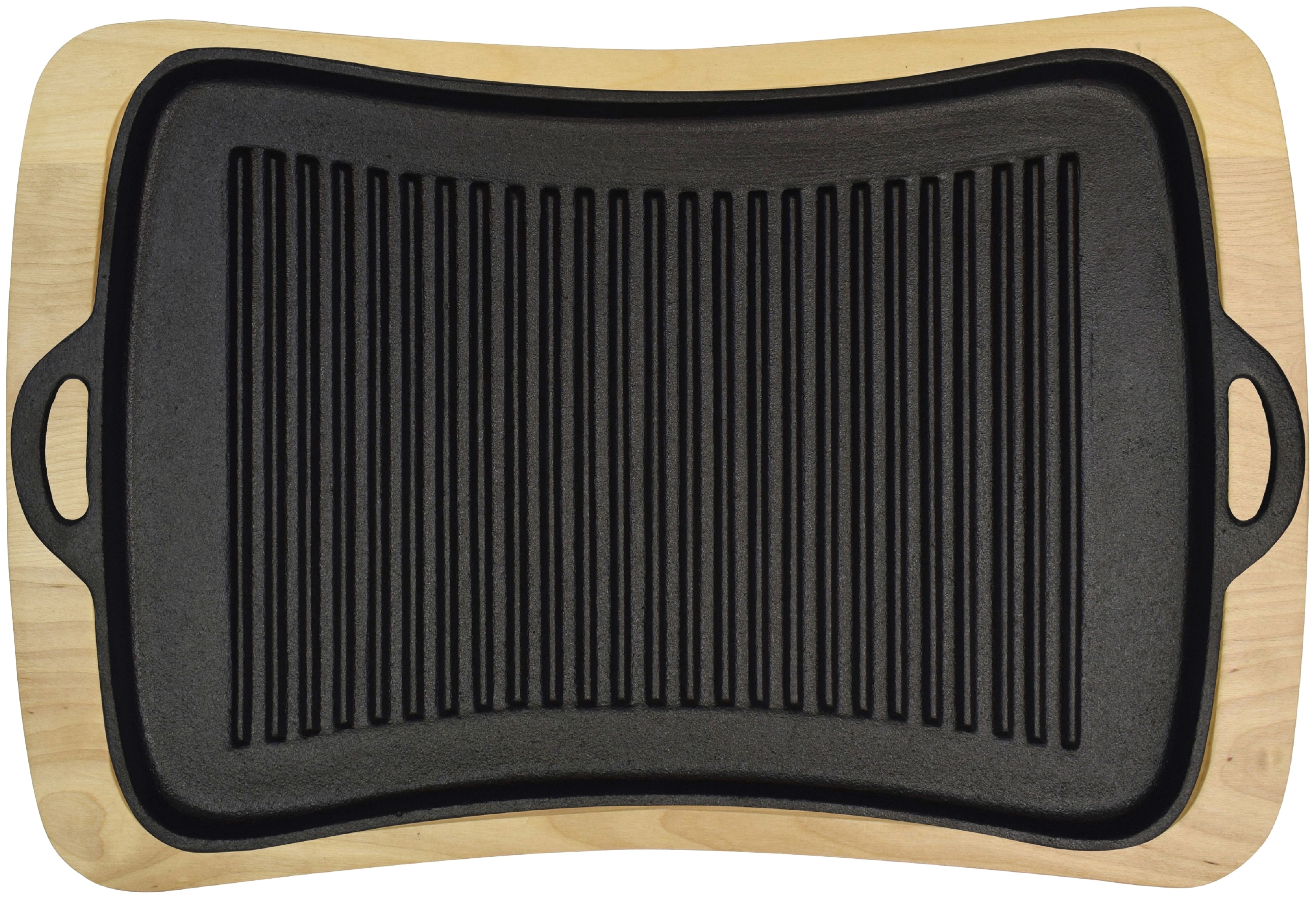 Grillplatte JIM BEAM BBQ, schwarz, B:40cm T:43cm, Gusseisen, Grillroste, mit Holzuntersetzer, 40x43 cm