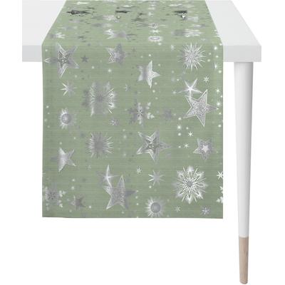Tischläufer APELT "9602 CHRISTMAS ELEGANCE, Weihnachtsdeko, Weihnachten", bunt (grün, silberfarben), B:48cm L:140cm, Polyester, Viskose, Tischdecken, Lurex-Jacquardgewebe Image