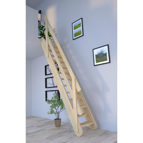„STARWOOD Raumspartreppe „“Massivholz Samos, mit Holzgeländer““ Treppen Durchgehende Wangenteile Gr. gerade, beige (natur) Treppen“