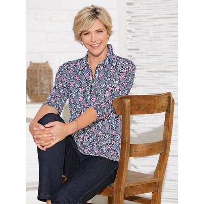 Poloshirt CLASSIC BASICS "Shirt", Damen, Gr. 48, bunt (marine, altrosa, bedruckt), 100% Baumwolle, geblümt, gemustert, mehrfarbig, 3/4-Ärmel, Shirts Image