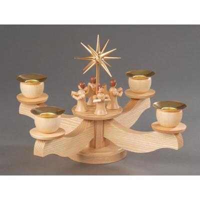 Adventsleuchter ALBIN PREISSLER "Kerzenleuchter mit Engelsfiguren, Weihnachtsdeko", beige (natur), H:19cm Ø:22cm, Holz, 