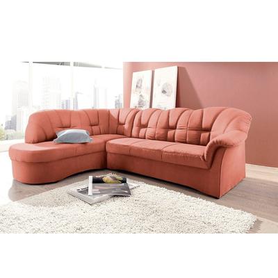 Ecksofa DOMO COLLECTION "Papenburg, zeitlose Rückensteppung, elegante Armlehne, L-Form", orange (terrakotta), B:241cm H:84cm T:178cm, Kunstleder SOFTLUX, Luxus-Microfaser (100% Polyester), Struktur ( 90% Polyester, 10% Polyacryl), Microfaser... Image
