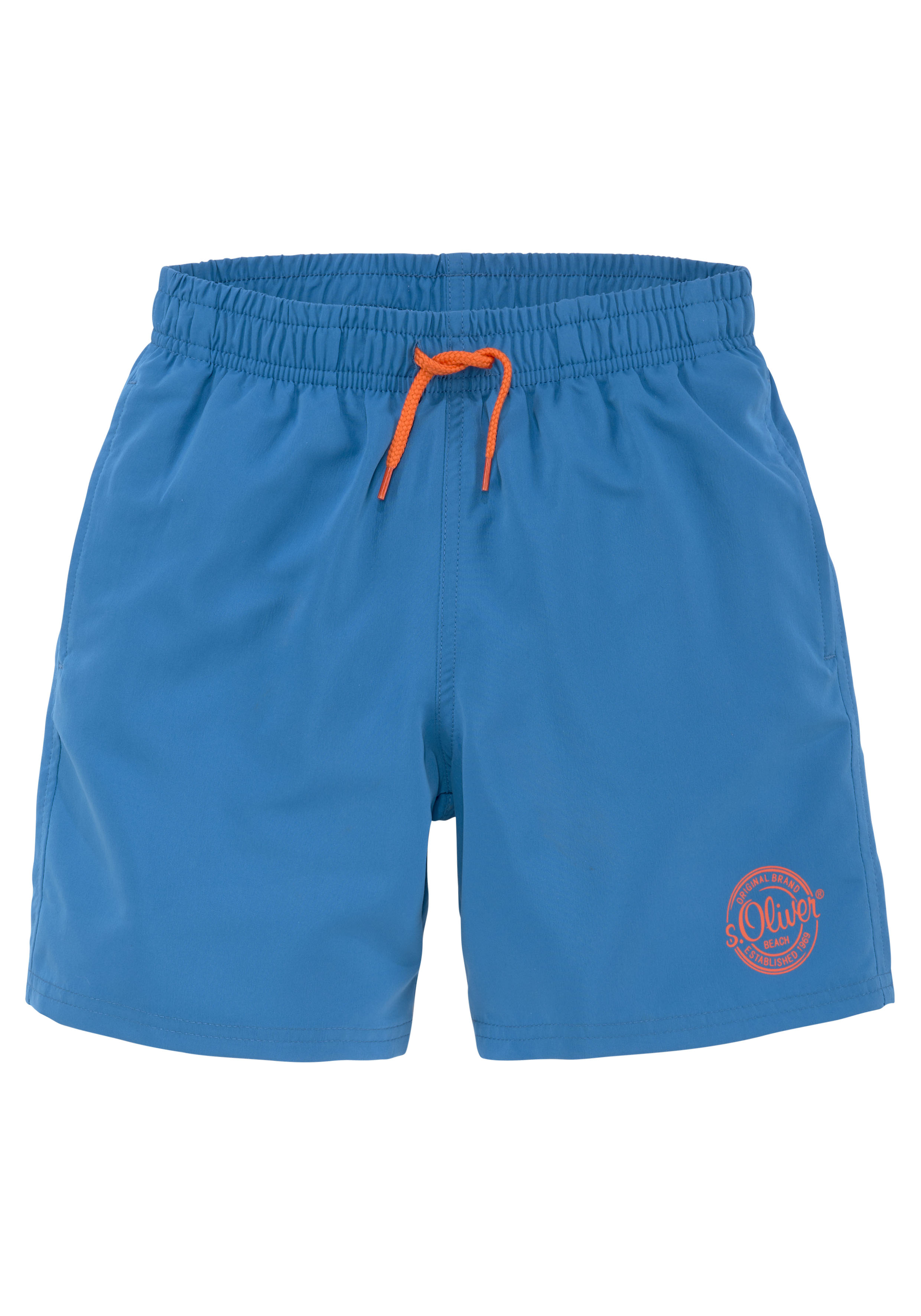Badeshorts S.OLIVER, Kinder, Gr. 170/176, N-Gr, blau, Polyester, Badehosen, mit seitlichem Logodruck Image