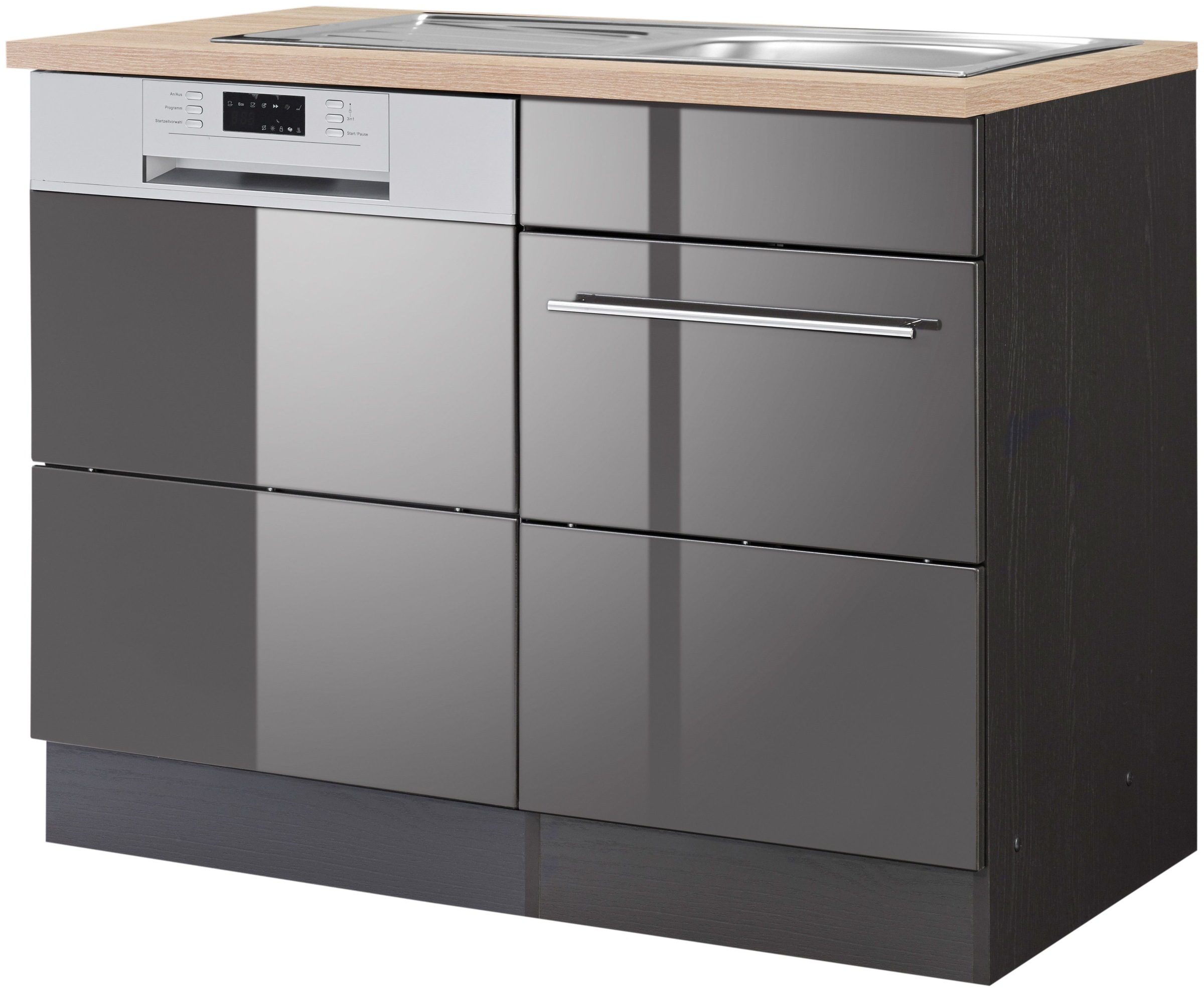 Spülenschrank KOCHSTATION "KS-Wien", grau (grau hochglanz), B:110cm H:85cm T:60cm, Holzwerkstoff, MDF, Schränke, Breite 110 cm, inkl. Möbelfront für teilintegrierbaren Geschirrspüler Image