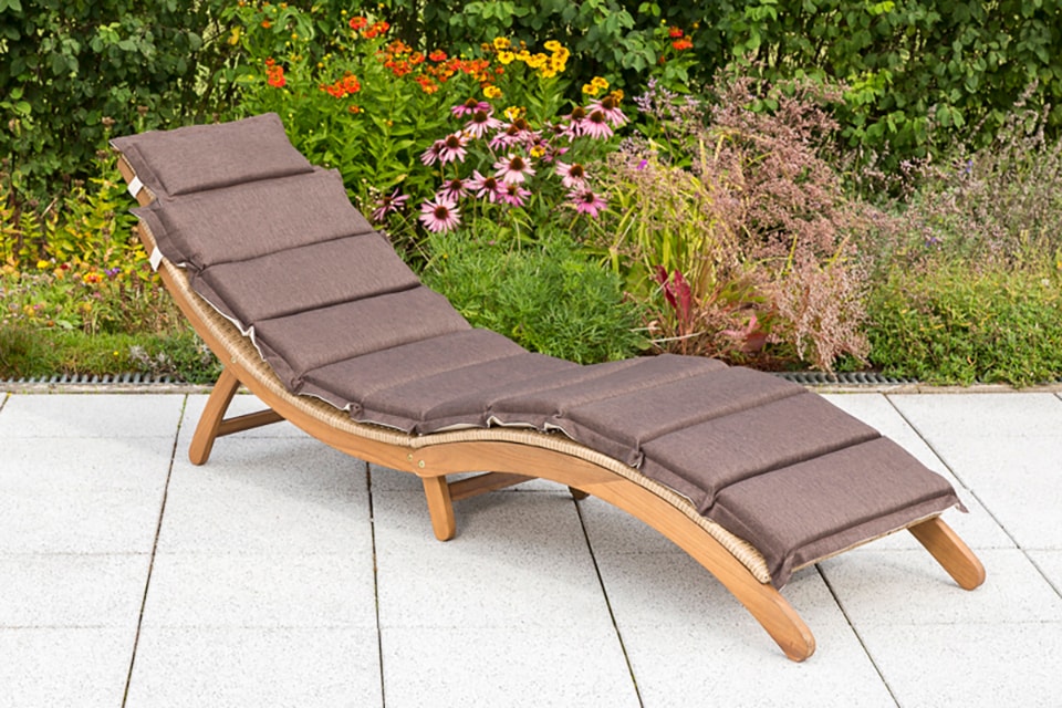 Gartenliege MERXX "Capri", beige (grau), Obermaterial: 100% Polyester. Füllung: 100% Polyurethan, Gartenliegen, Akazie/Polyrattan, klappbar, natur, inkl. Kissen