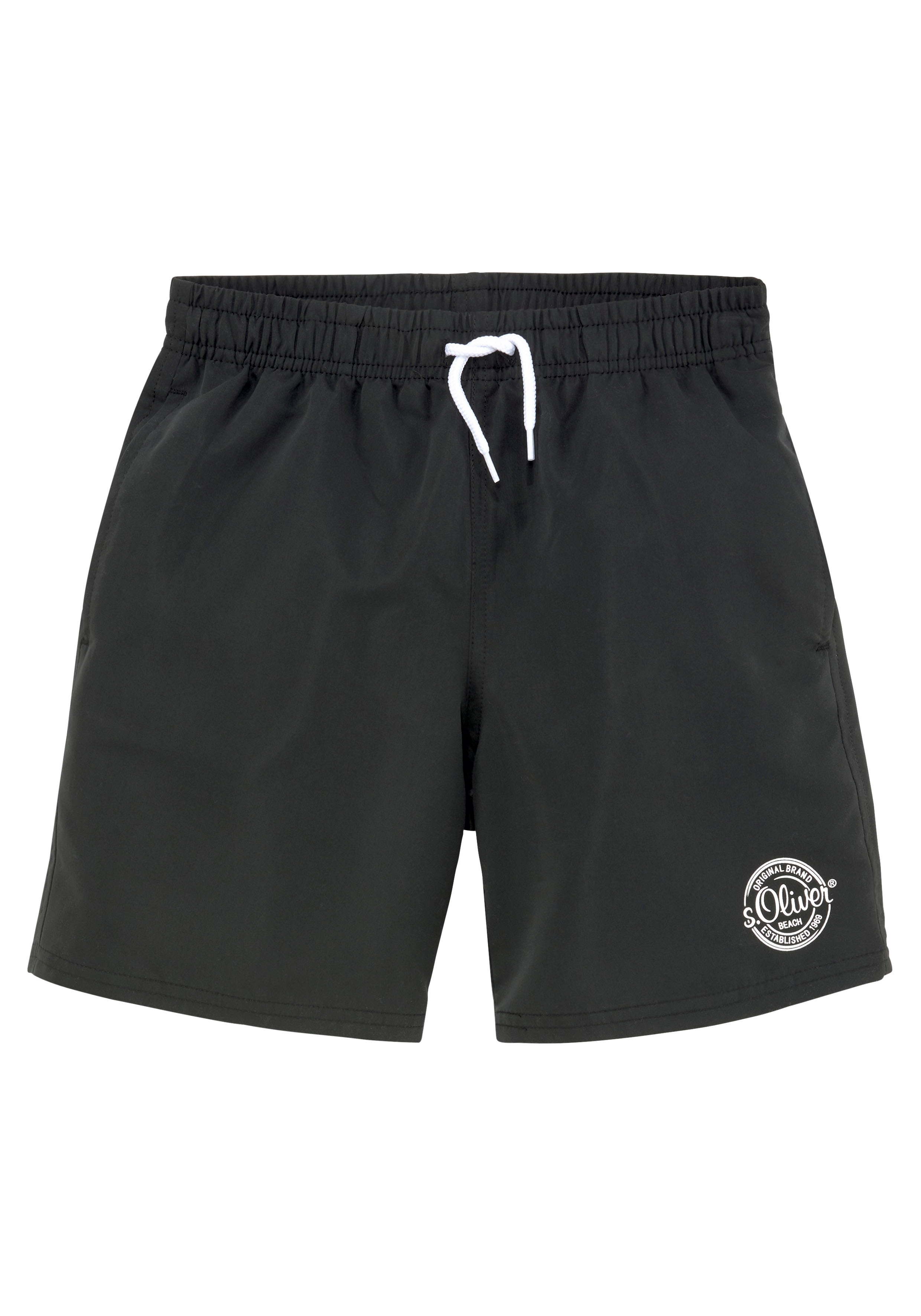 Badeshorts S.OLIVER, Kinder, Gr. 146/152, N-Gr, schwarz, Polyester, Badehosen, mit seitlichem Logodruck Image