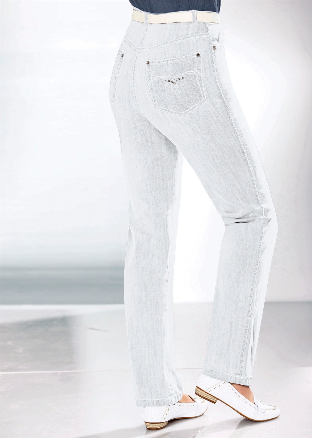 5-Pocket-Jeans CASUAL LOOKS, Damen, Gr. 80, Langgrößen, weiß, 98% Baumwolle, 2% Elasthan, unifarben, lang, Jeans, Topseller Image