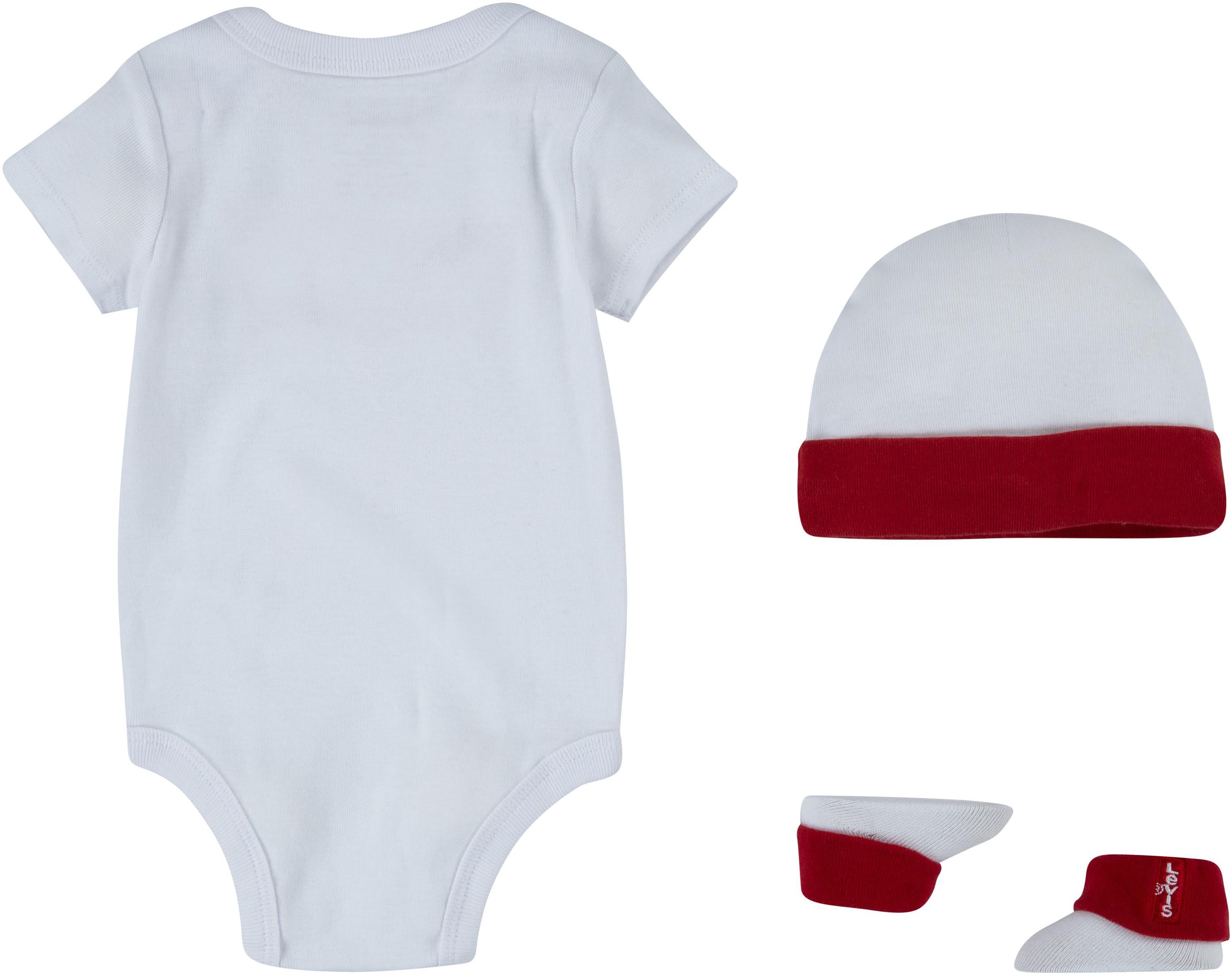 Body LEVI'S KIDS "Neugeborenen-Geschenkset", Baby, Gr. 1 (62/68), N-Gr, weiß, Obermaterial: 100% Baumwolle. Obermaterial 2: 62% Baumwolle, 34% Polyethylen, 4% Elasthan. Söckchen: 62% Baumwolle, 34% Polyester, 4% Elasthan, bedruckt, Bodys, UNISEX Image