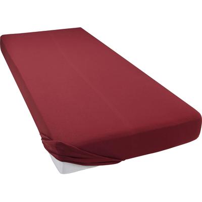 Spannbettlaken BELLANA "Mako-Jersey exclusiv in Gr. 90x200, 140x200 oder 180x200 cm", rot (rubin), B:180-200cm L:200cm, Mako-Jersey, Obermaterial: 100% Baumwolle, Laken, aus Baumwolle, für Matratzen bis 25 cm Höhe, Bettlaken, Spannbetttuch Image