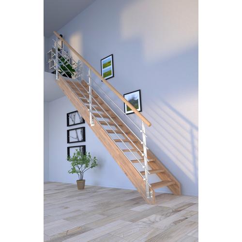 „STARWOOD Systemtreppe „“Massivholz Mykonos, Design-Geländer Edelstahl““ Treppen Durchgehende Wangenteile Gr. gerade, beige (natur) Treppen“