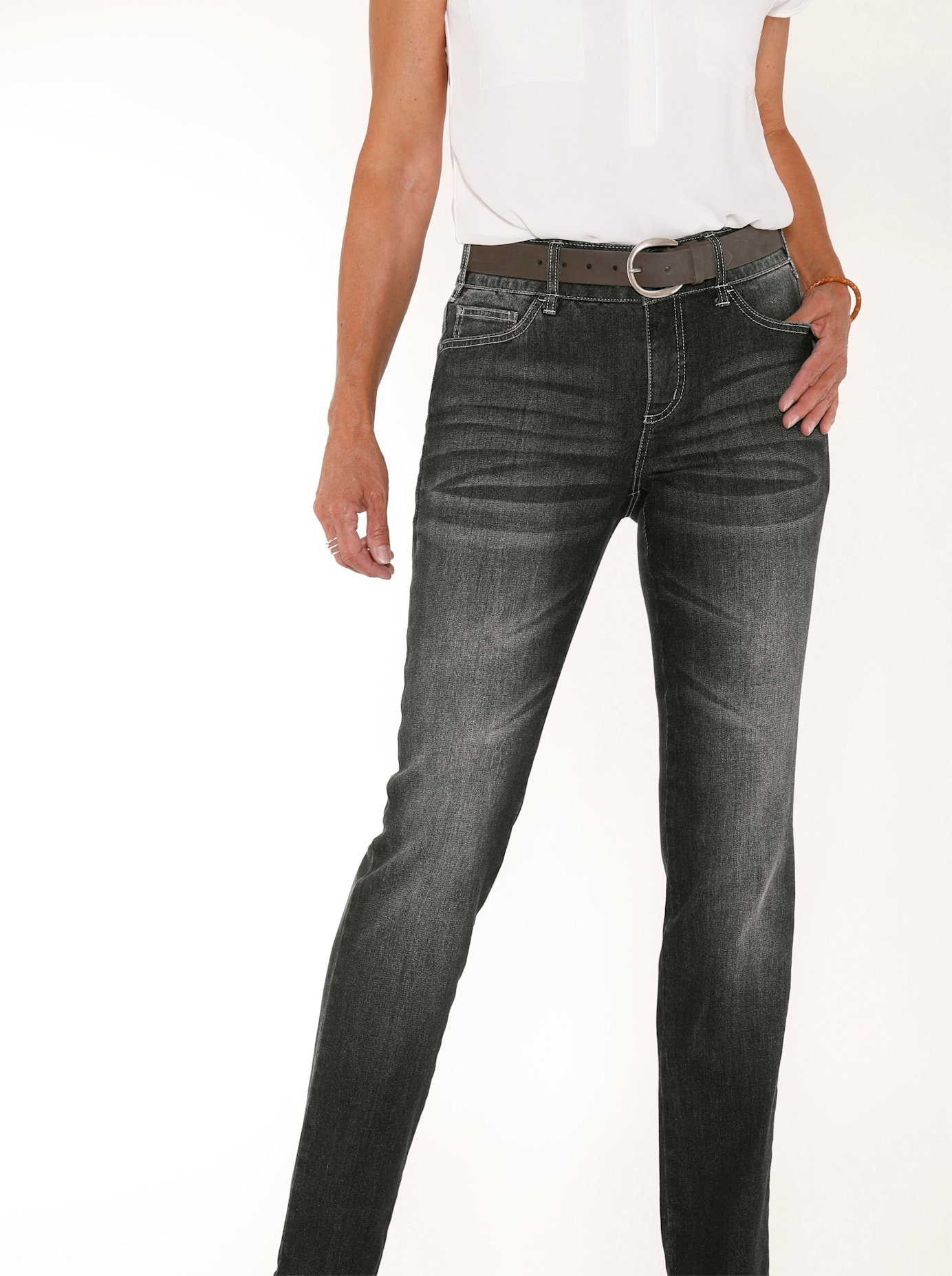 Bequeme Jeans CASUAL LOOKS, Damen, Gr. 46, Normalgrößen, grau (grau, denim), 98% Baumwolle, 2% Elasthan, unifarben, lang, Jeans