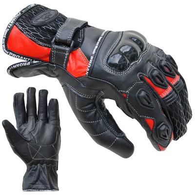 Motorradhandschuhe PROANTI Handschuhe Gr. L, rot (rot, schwarz) aus Leder, kurz geschnitten