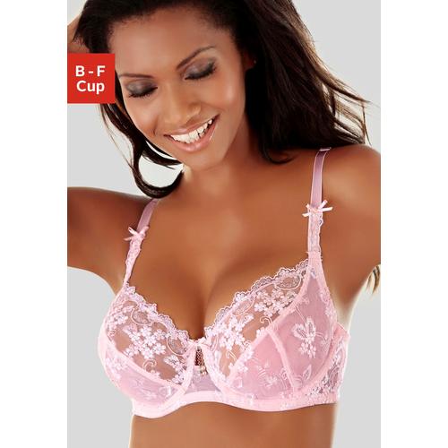 Bügel-BH LASCANA Gr. 75, Cup B, rosa (rosé, creme) Damen BHs BH Bügel-BH Dirndl-BH Hochzeitsdessous Hochzeitswäsche Spitzen-BH Spitzenwäsche Trachtenwäsche mit transparenter Stickerei-Spitze, Dessous