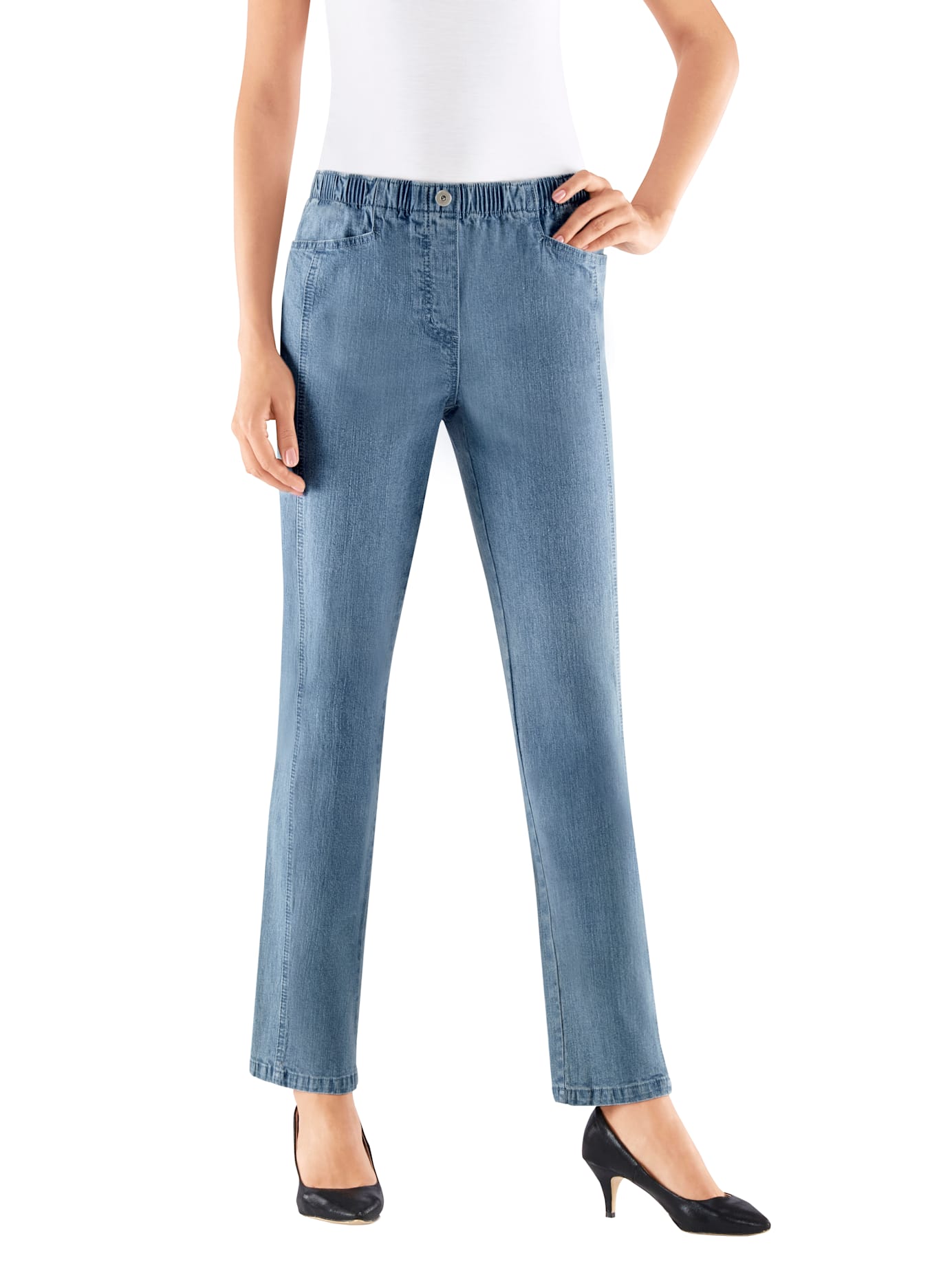 Schlupfjeans CASUAL LOOKS, Damen, Gr. 23, Kurzgrößen, blau (blau, bleached), 98% Baumwolle, 2% Elasthan, unifarben, lang, Jeans Schlupfjeans