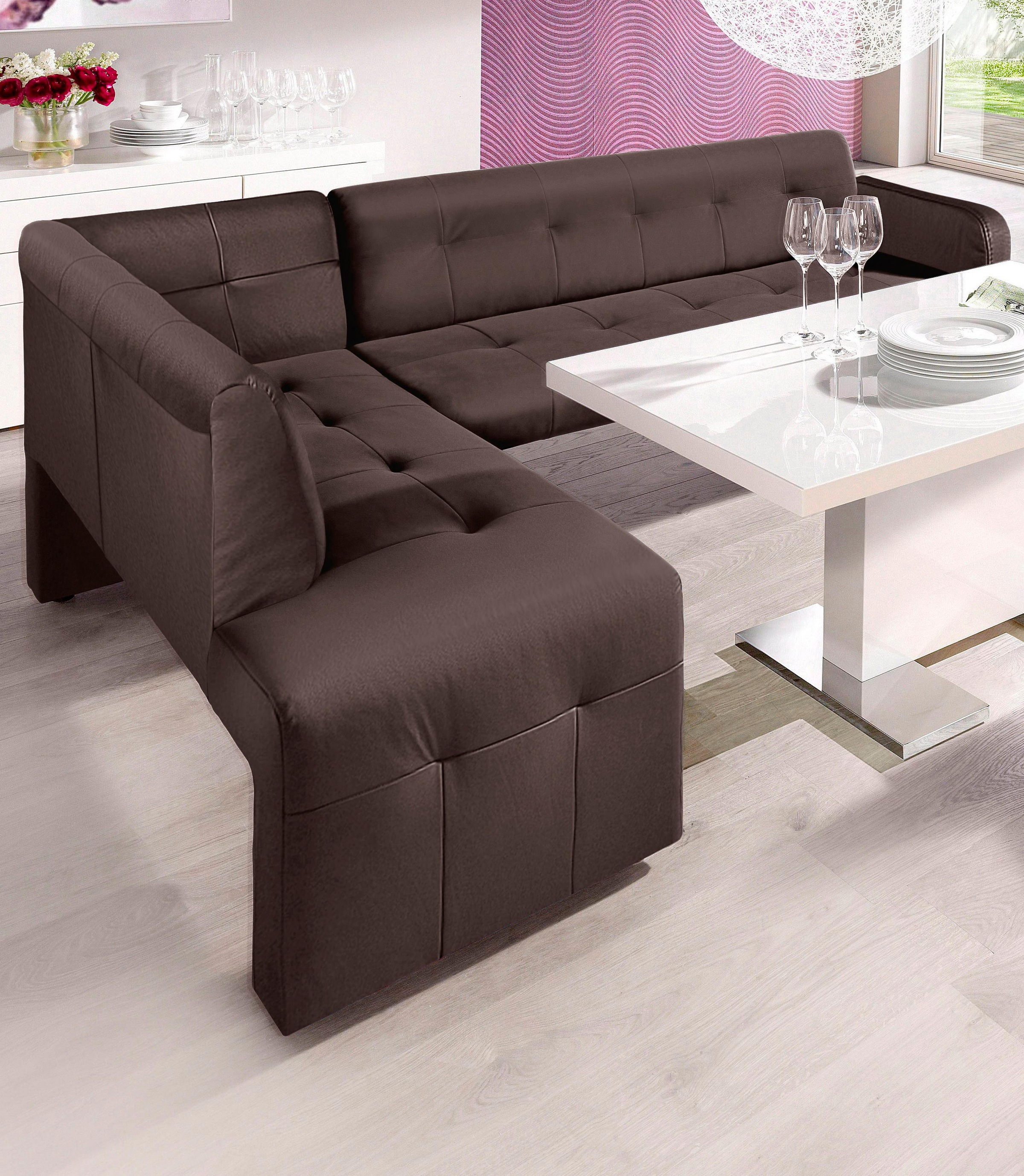 Essbank EXXPO - SOFA FASHION "Barista, bequem und elegant, hohe Bodenfreiheit", braun, B:197cm H:82cm T:265cm, Luxus-Microfaser (100% Polyester), Sitzbänke, Eckbank Barista bequem und elegant, hochwertige Detailverarbeitung Image