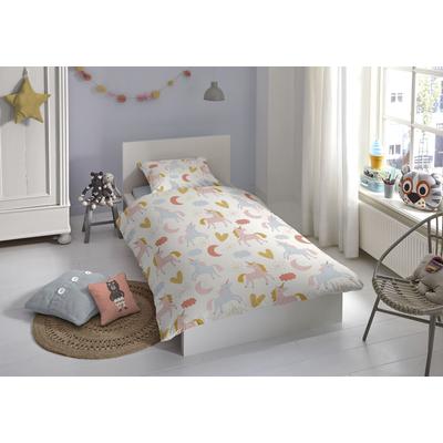 Babybettwäsche GOOD MORNING "Unilove", bunt (natur, multi), B/L: 100cm x 135cm, , Renforcé, B/L: 60cm x 40cm, Renforcu00e9, Obermaterial: 100% Baumwolle, Bettwäsche, Baumwolle, 100x135, Reißverschluss, Baby, Mädchen, Einhorn, Herze