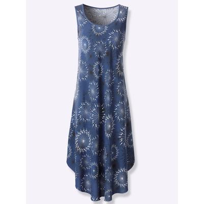 Druckkleid INSPIRATIONEN "Kleid", Damen, Gr. 54, Normalgrößen, blau (rauchblau, graphit, bedruckt), 100% Viskose, bedruckt, gemustert, mehrfarbig, wadenlang, Rundhals, ohne Ärmel, Kleider Image