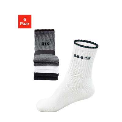 Sportsocken H.I.S, Damen, Gr. 39-42, grau (2x weiß, 2x schwarz, 2x grau meliert), Baumwollmischung, Rippstruktur, uni und meliert, elastisch, Socken, mit Frottee & verstärkten Belastungszonen Image