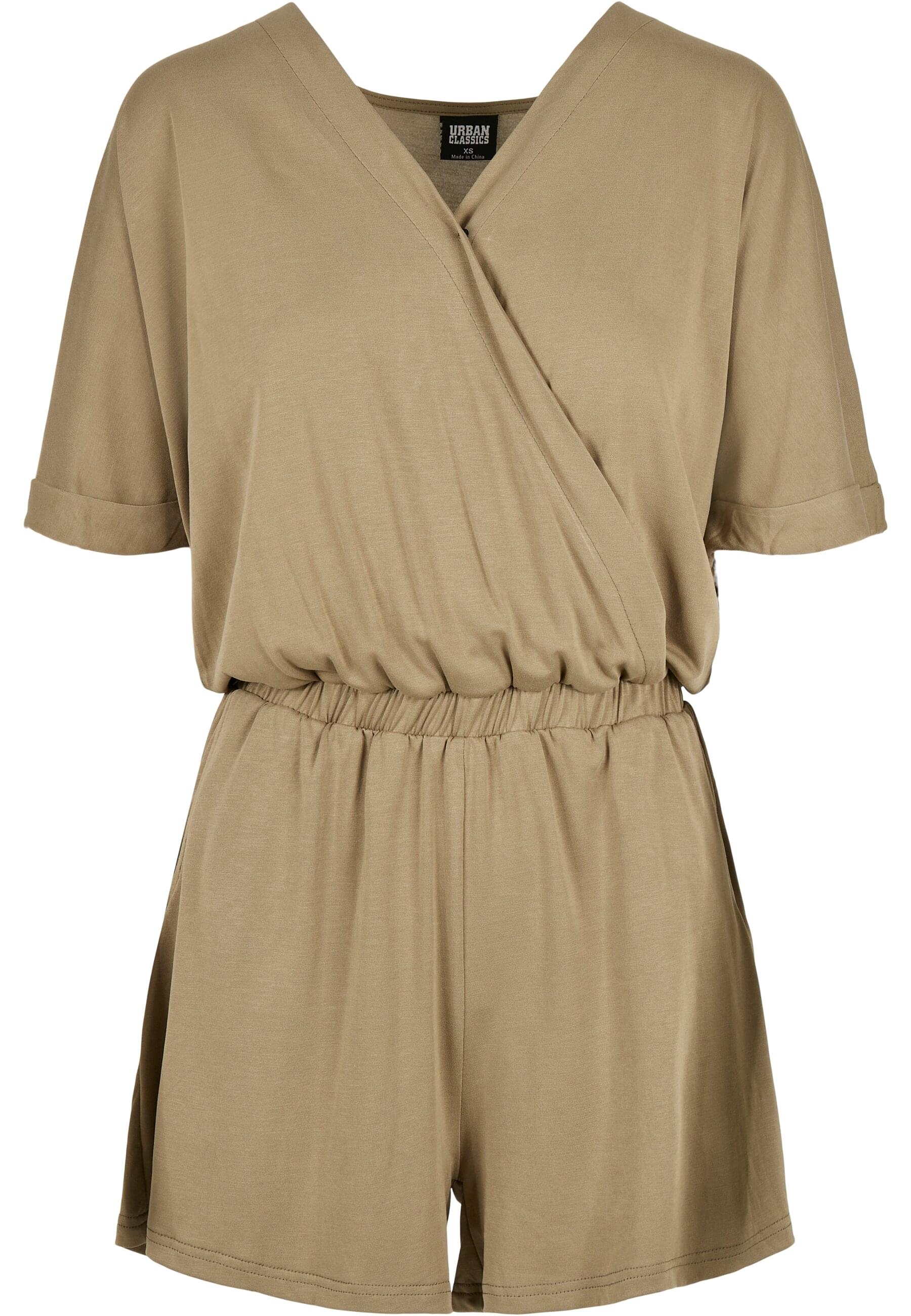 Jumpsuit URBAN CLASSICS "Urban Classics Damen Ladies Short Modal Jumpsuit", Damen, Gr. XXL, grün (khaki), 77% Modal, 23% Polyester, unifarben, loose fit, Overalls Image