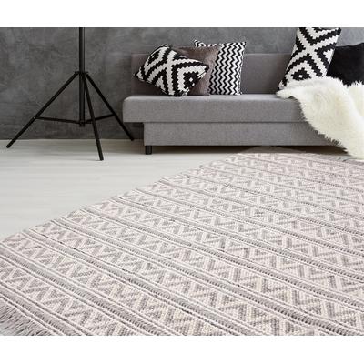 Teppich CALO-DELUXE "Bature 500" Gr. 4, beige (natur, silberfarben), B:160cm H:10mm L:230cm, Viskose, Wolle, Teppiche, Fransenteppich, Wolle und Viskose mit Fransen, Wohnzimmer Image
