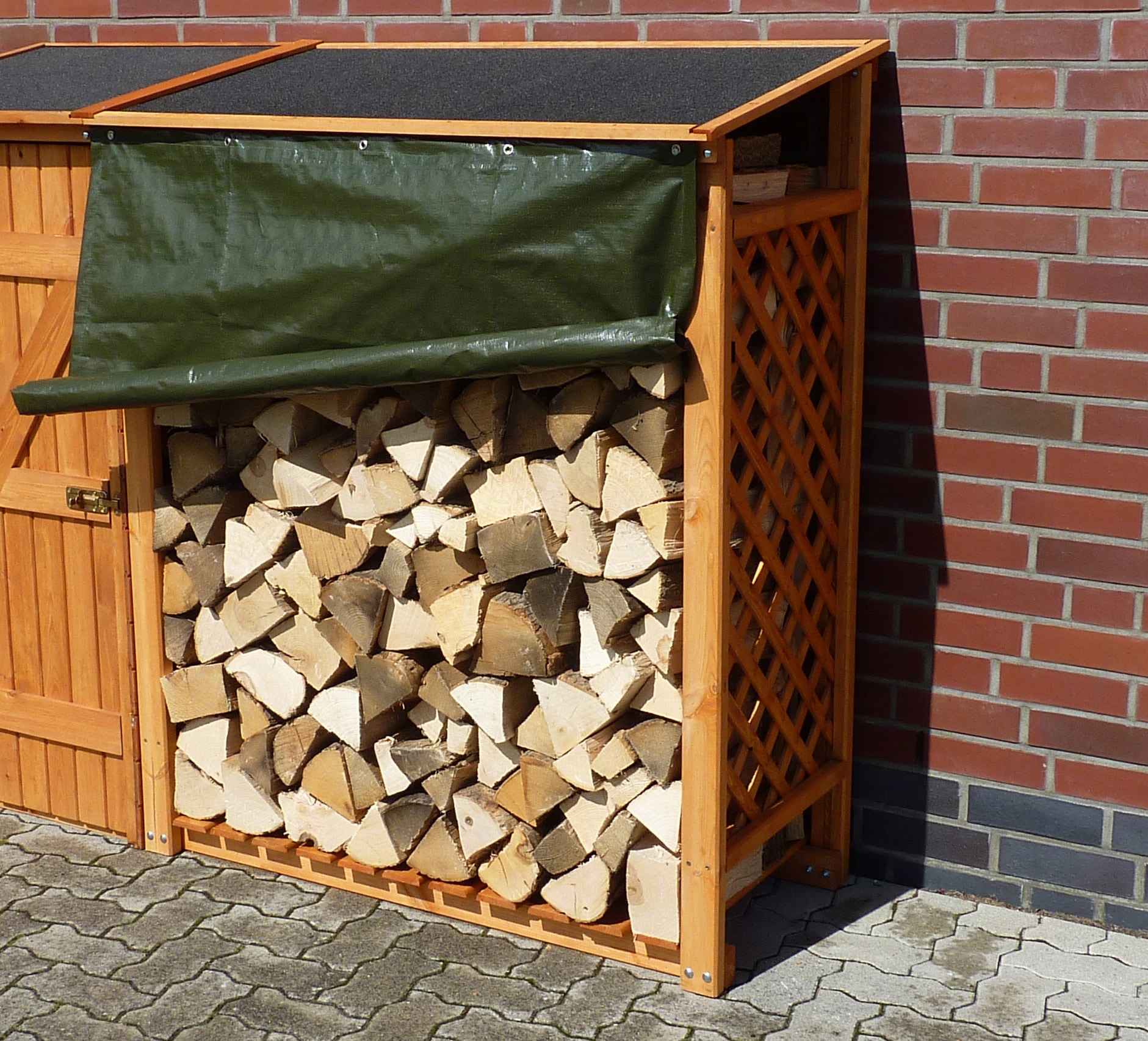 Kaminholzregal-Erweiterung PROMADINO, braun (honigbraun), B:119,5cm H:148cm T:68cm, Holzwerkstoff, Kaminholzlager, mit Wetterschutz