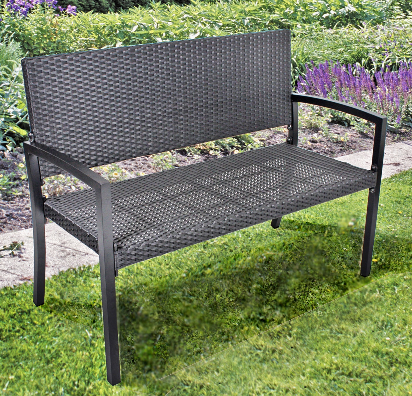 Gartenbank GARDEN PLEASURE "SANREMO", schwarz, B:116cm H:87cm T:60cm, Metall, Sitzbänke