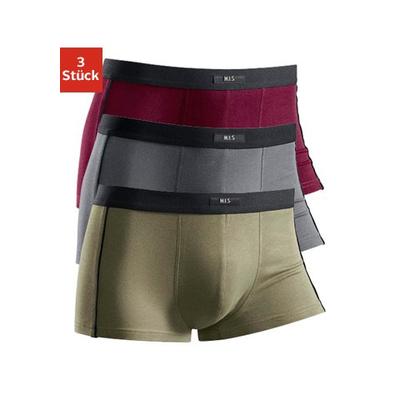 Boxer H.I.S "Boxershorts für Herren", Herren, Gr. 3, bunt (grau, olivgrün, bordeaux), Jersey, Obermaterial: 95% Baumwoll