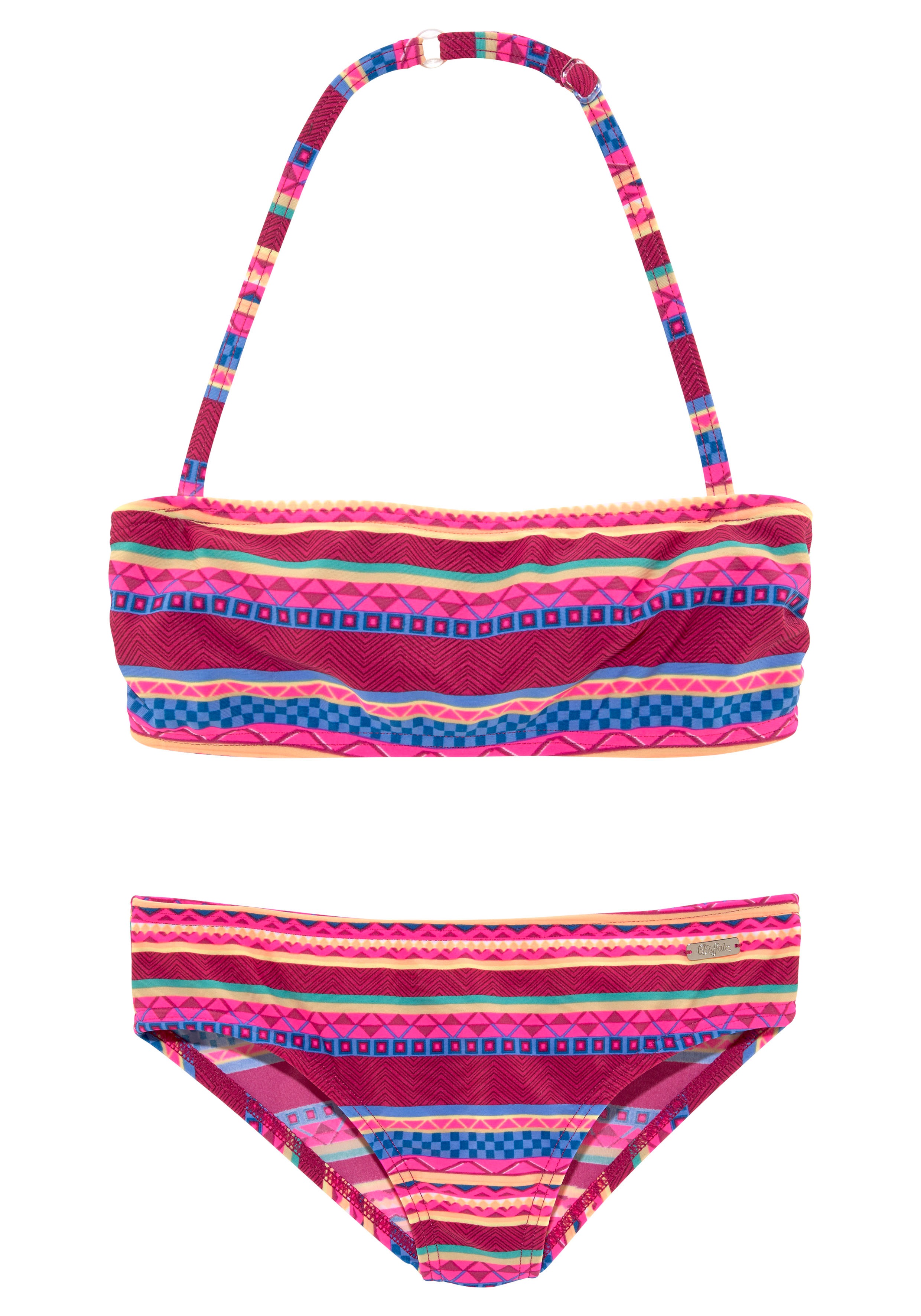 Bandeau-Bikini BUFFALO "Lux Kids", Kinder, Gr. 146/152, N-Gr, rot (bordeaux), Polyamid, gemustert, Bikini-Sets, mit abstraktem Druck Image