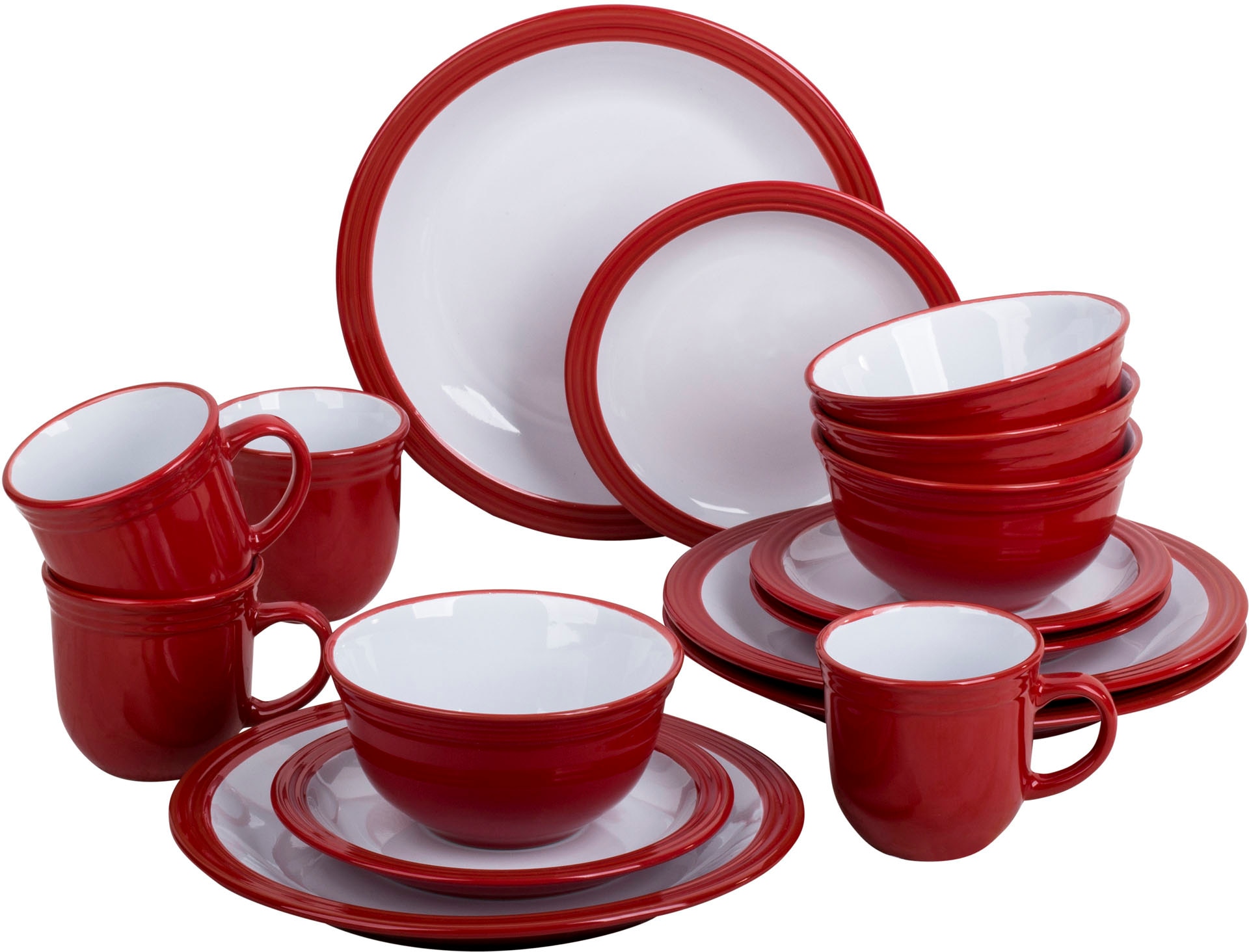 Kombiservice RETSCH ARZBERG "Geschirr-Set, Service CAMDEN", rot (rot, weiß), 16 Stk., Steinzeug, Geschirr-Sets, rustikaler Landhaus-Charm, 16 Teile, für 4 Personen