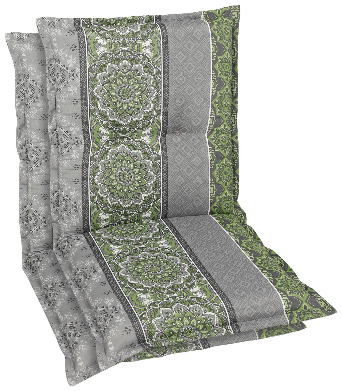Sesselauflage GO-DE "Niederlehner", grün (grün, grau), B:100cm H:8cm T:50cm, Bezug: 65% Polyester, 35% Baumwolle, Polsterauflagen Image