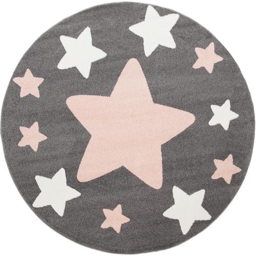 „Kinderteppich PACO HOME „“Capri 330″“ Teppiche Gr. Ø 200 cm, 11 mm, 1 St., grau Kinder Kinderzimmerteppiche Kurzflor, Motiv Sterne, Pastell-Farben, Kinderzimmer“