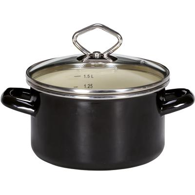 Fleischtopf KRÜGER "Triest", schwarz, H:9cm Ø:16cm, Töpfe, Literskala, Glasdeckel, Induktion