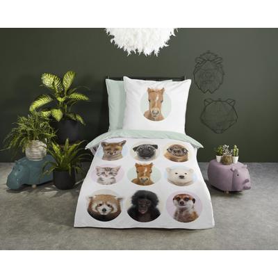 Kinderbettwäsche GOOD MORNING "Younganimals", bunt (multi, minze), B/L: 135cm x 200cm, , Renforcé, B/L: 80cm x 80cm, Renforcu00e9, Obermaterial: 100% Baumwolle, Bettwäsche, 100% Baumwolle, 135x200, Reißverschluss, Wendeoptik, Kind, Tier