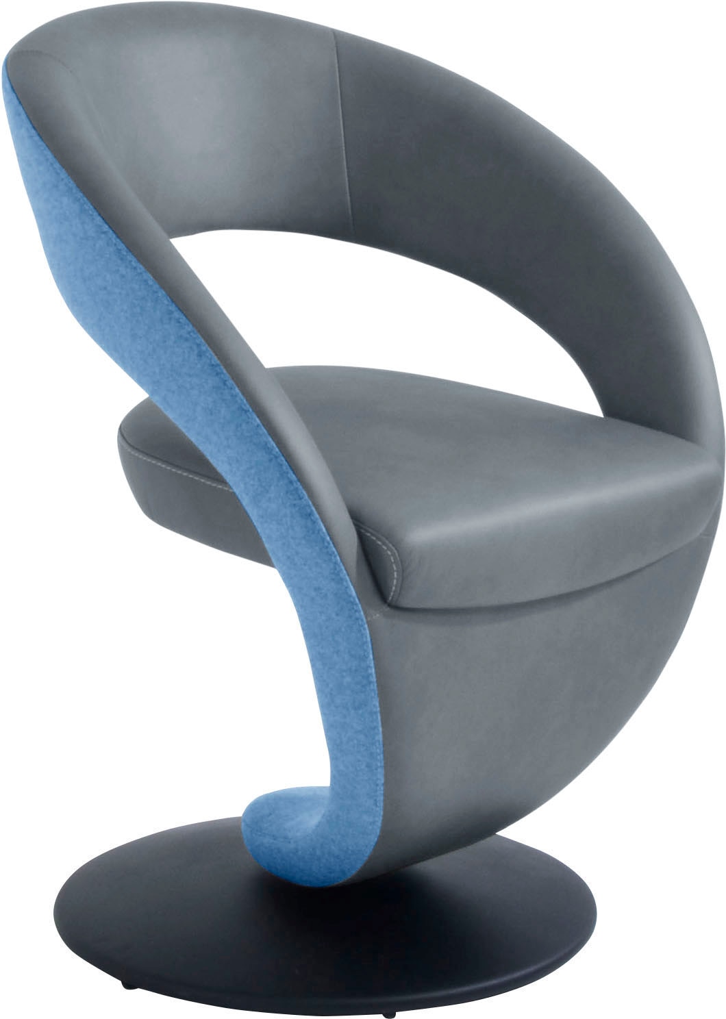 Drehstuhl K+W KOMFORT & WOHNEN "Wave", blau (aqua 54, azure 54, schwarz), B:62cm H:86cm T:61cm, Stühle, Drehstuhl, Design-Drehstuhl, Drehteller in Metall schwarz, Farbkombination