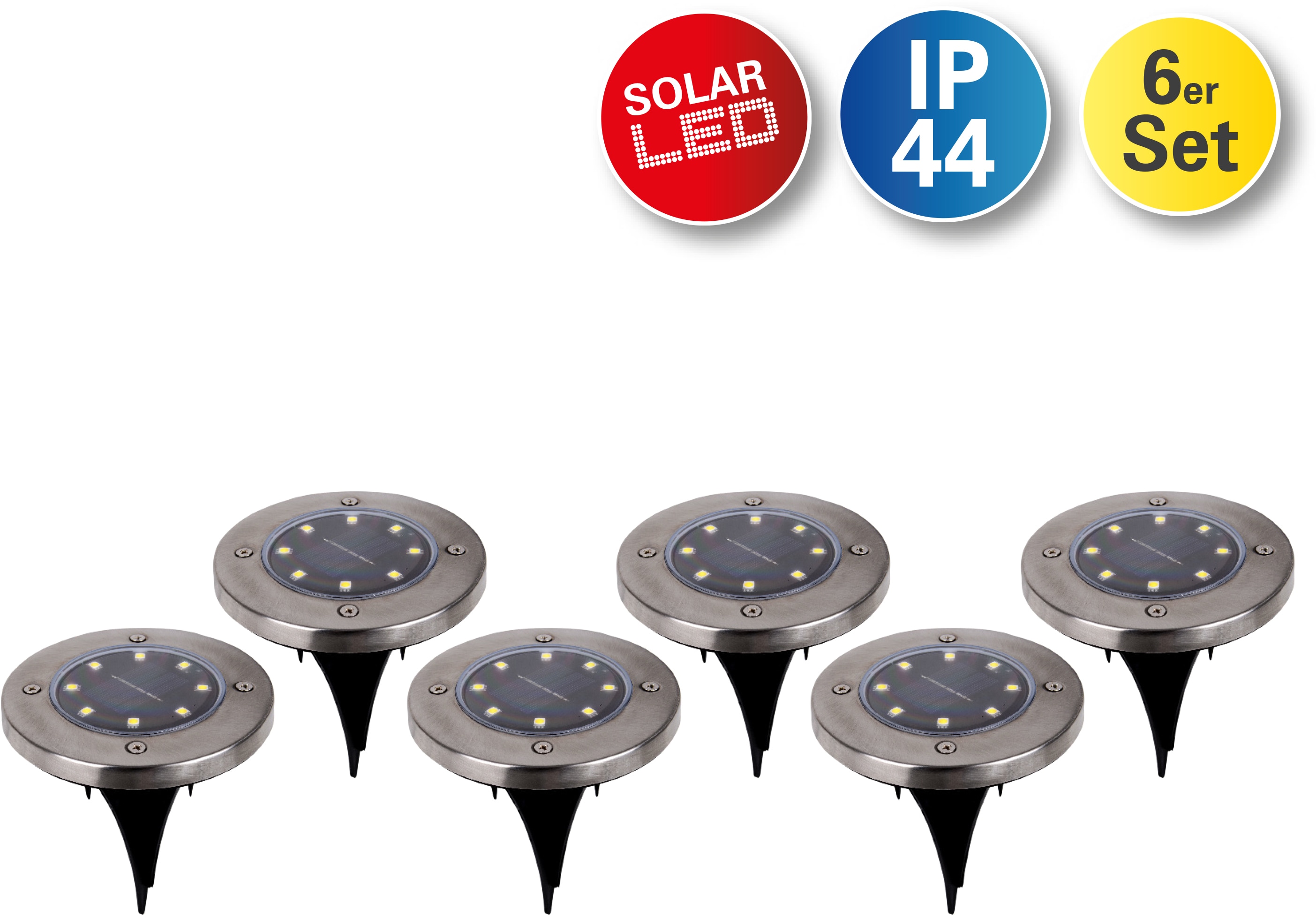 LED Gartenleuchte NÄVE "Kian", grau (stahlgrau), H:14cm Ø:11cm, Leuchten, LED Solar-Boden-Erdspieß, 6er Set Image