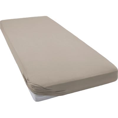 Spannbettlaken BELLANA "Zwirn-Elasthan deluxe in Gr. 90x200, 140x200 oder 180x200 cm", grau (taupe), B:90-120cm L:200-220cm, Jersey, Obermaterial: 97% Baumwolle, 3% Elasthan, Laken, aus Baumwolle, für Matratzen bis 35 cm Höhe, Bettlaken, Spannbetttuch Image