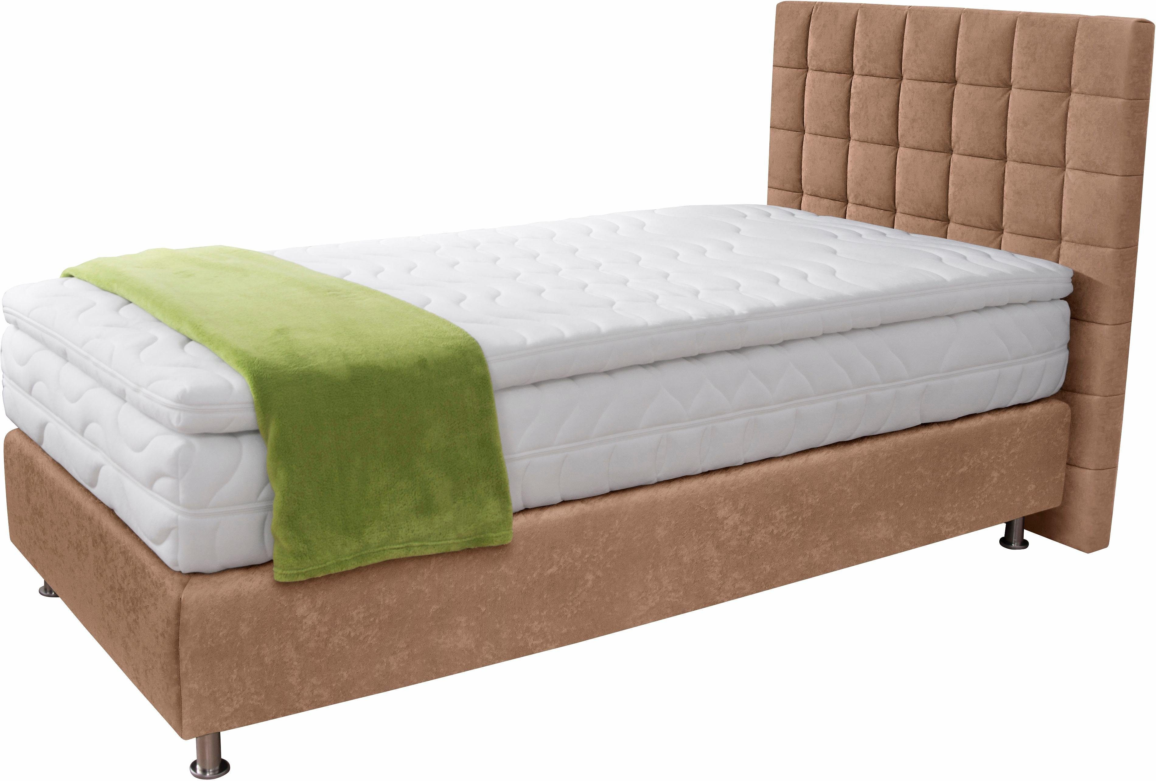 Boxspringbett, braun, B:115cm L:210cm, Microvelours (100% Polyester);Strukturstoff (77% Polyester und 23% Viskose);Bonnell-Federkern-Matratzenbezug: 100% Polyester;Kaltschaum-Matratzenbezug: Frottee 100% Polyester, WESTFALIA SCHLAFKOMFORT,... Image