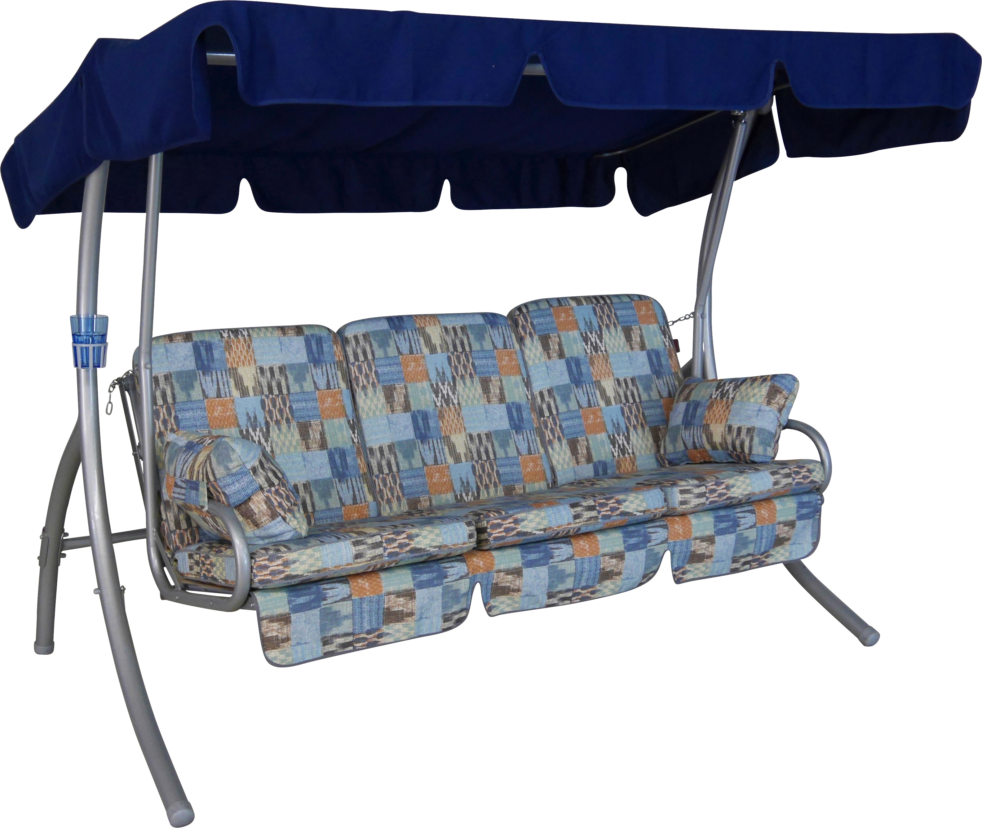 Hollywoodschaukel "Genua, TOPSELLER", blau (blau, grau, blau, grau), B:210cm H:210cm T:145cm, Obermaterial: 50% Baumwolle, 50% Polyester. Füllung: 100% Polyurethan, ANGERER FREIZEITMÖBEL, Hollywoodschaukeln, inkl. Auflagen und Zierkissen