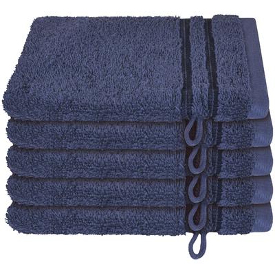 Waschhandschuh SCHIESSER "Schiesser Frottier-Set Milano, 5x Stück", blau (marine), B:16cm L:22cm, Frottier, Handtücher (Packung), mit Webbordüre Image
